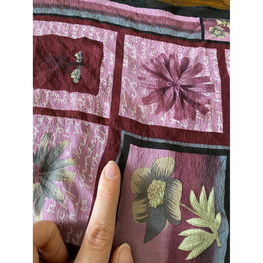 Vintage Floral Patchwork Square Scarf Burgundy Pink Botanical Print silk? - Picture 3 of 8